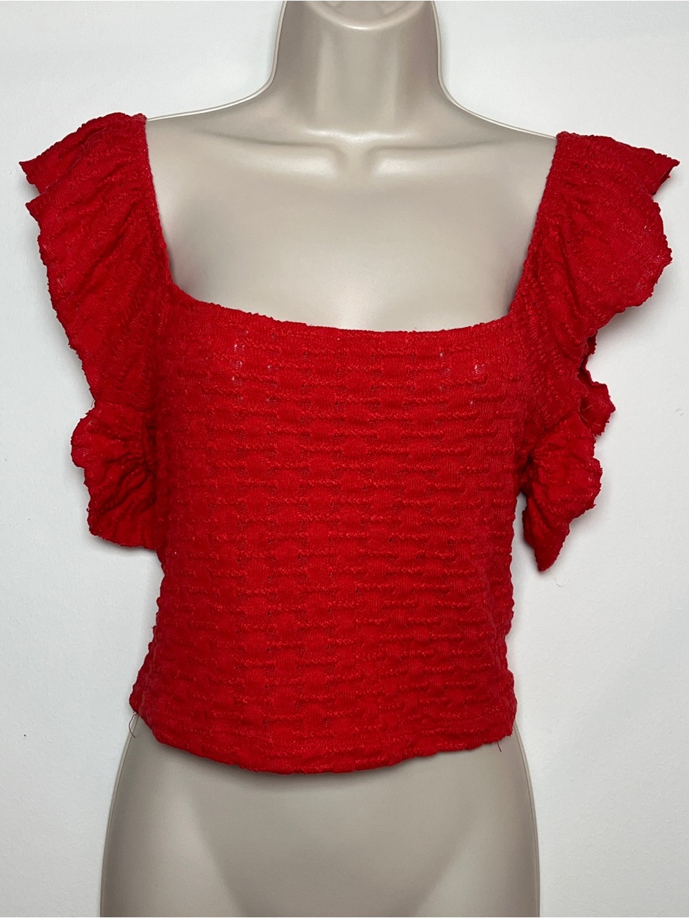 Free People Smocked Square-Neck Crop Top with Ruffle Sleeves Medium Boho Summer